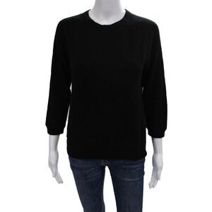 Designer Womens 3/4 Sleeve Crew Neck Cashmere Knit Sweater Black Size Small